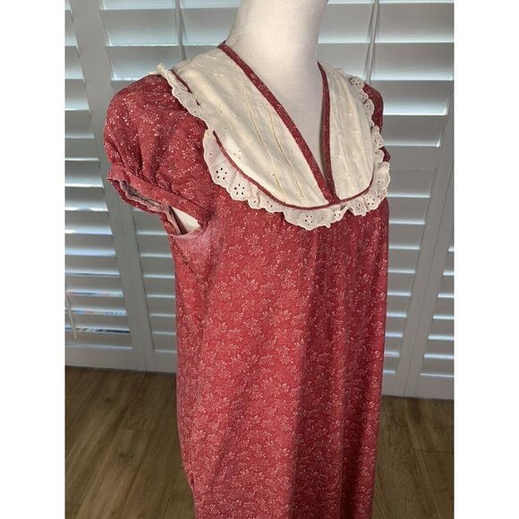 VTG 70s Lola Jrs. Hawaii Red Floral Hippie Chic Prairie Maxi Dress Eyelet Small - Picture 4 of 12